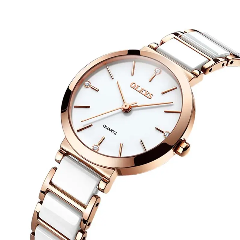 Olevs Luxurious Ceramic White Fashion Ladies Watch- 5877